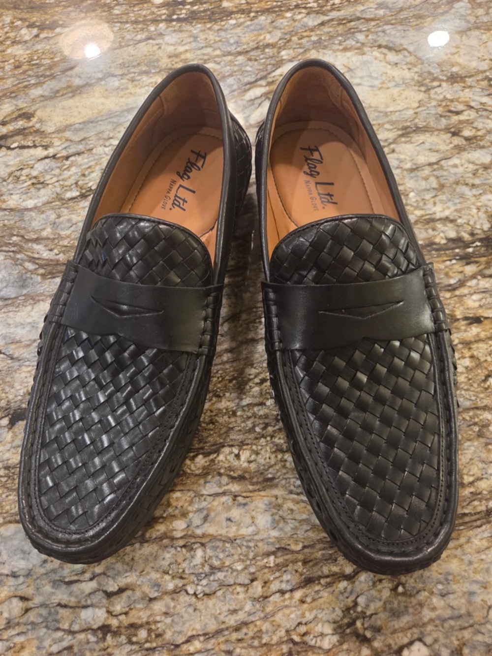 Frey Ltd. Black Woven Leather Penny Loafers